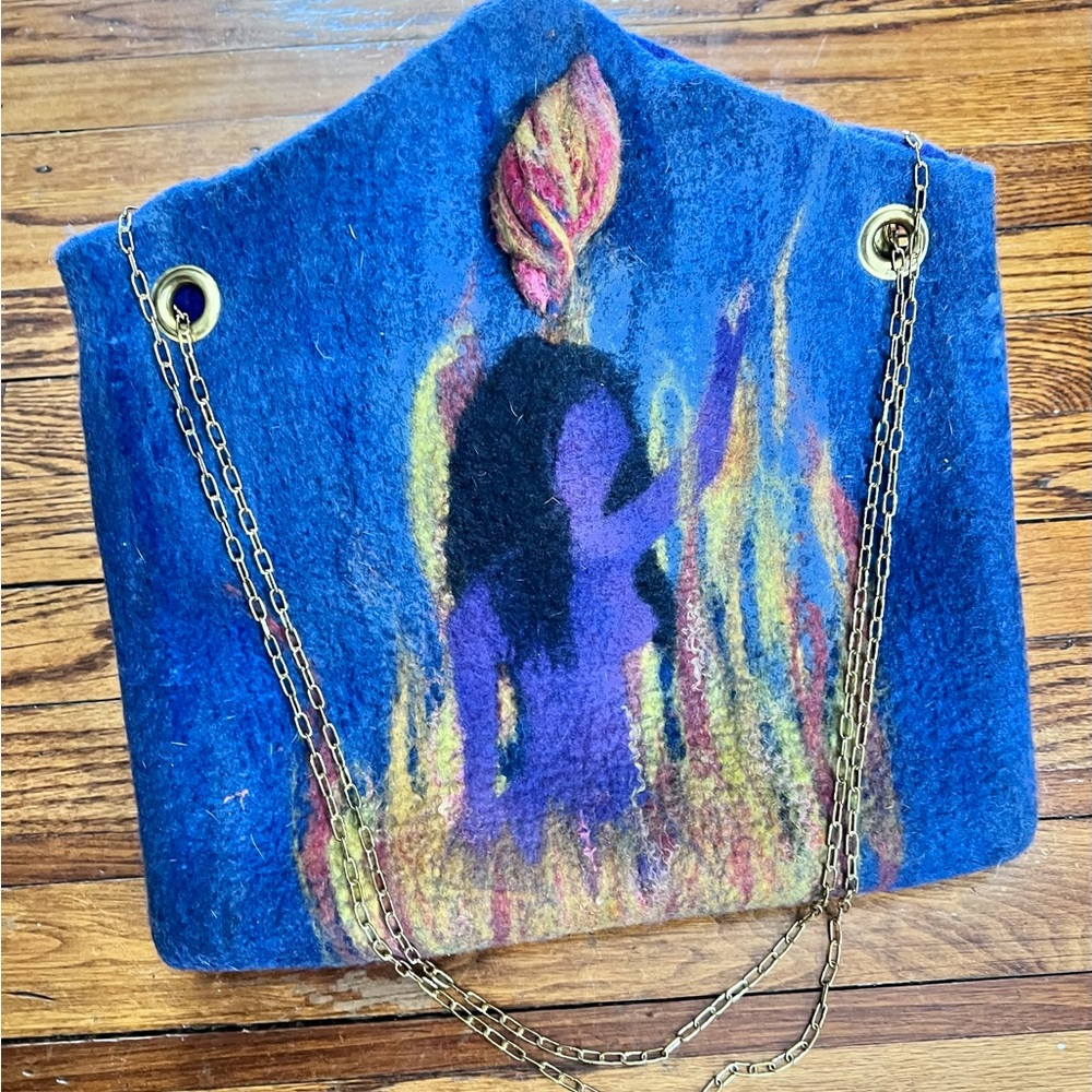 Artistic Blue Felt Shoulder Bag